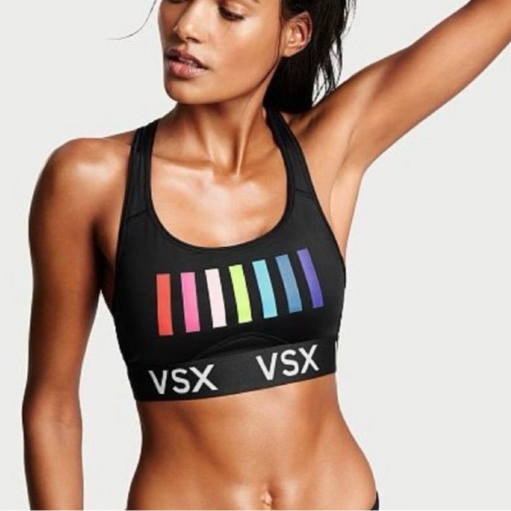 VSX Black Sports Bra with Rainbow Stripes